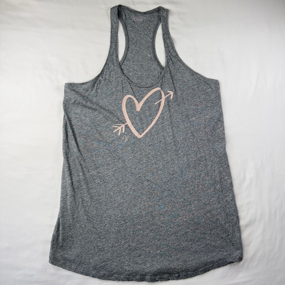 Victoria's Secret Tank‎ Top Women's XL Sleep Shirt Gray Heart Summer